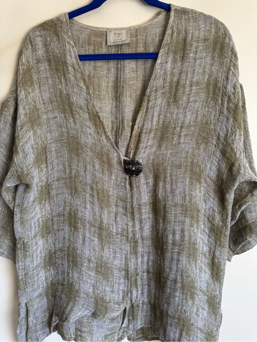 Chalet Et Ceci Gray Checked Light Jacket Lagenlook Linen Cover Up Size Small - Picture 3 of 12